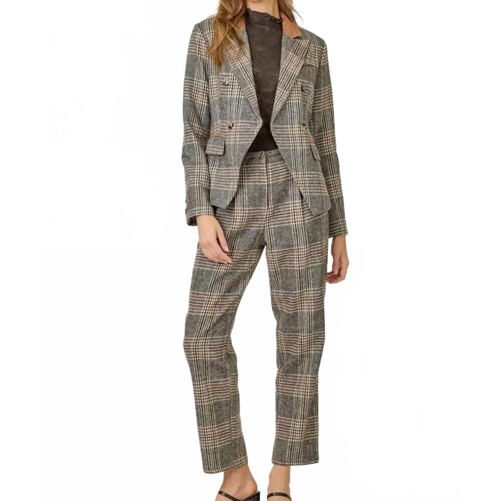 NEW MYSTREE drew plaid trousers in stone/gray